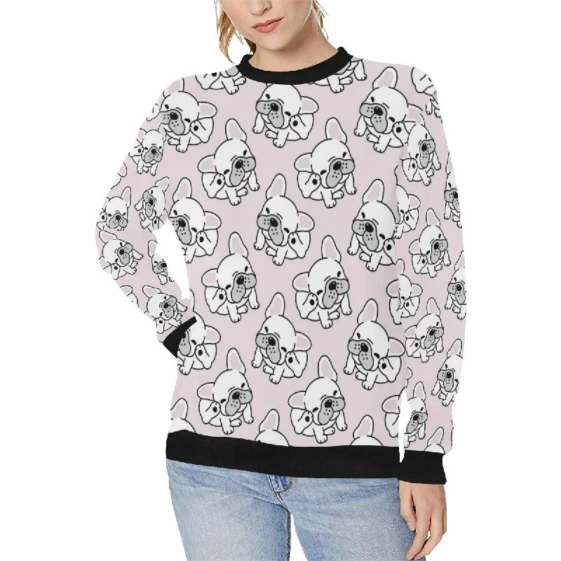 Cute french bulldog pattern Women's Crew Neck Sweatshirt Hoodie with Ribbed Cuffs Snug Fit Comfort