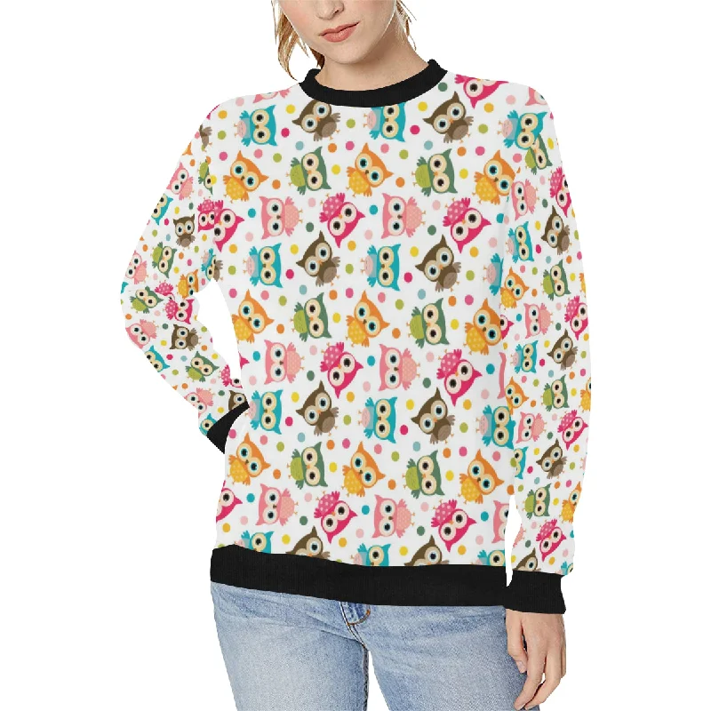 Color cute owl pattern Women's Crew Neck Sweatshirt Hoodie with Relaxed Fit Easy Casual