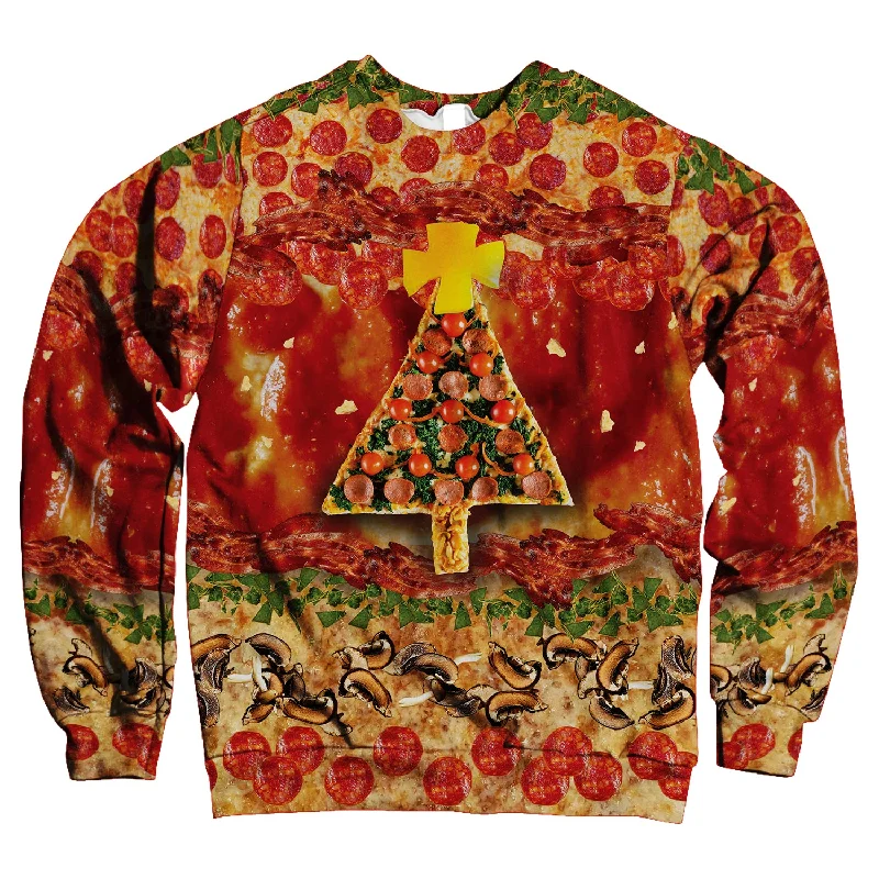 Christmas Pizza Tree Unisex Sweatshirt Hoodie with Tie-Dye Psychedelic Retro