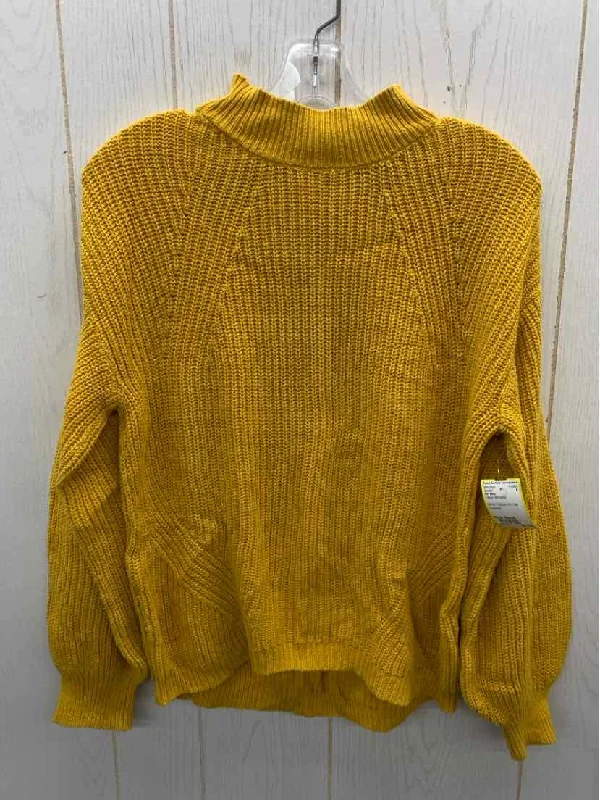 Old Navy Yellow Womens Size Small Sweater Beaded Sweater Sequined Faux Fur