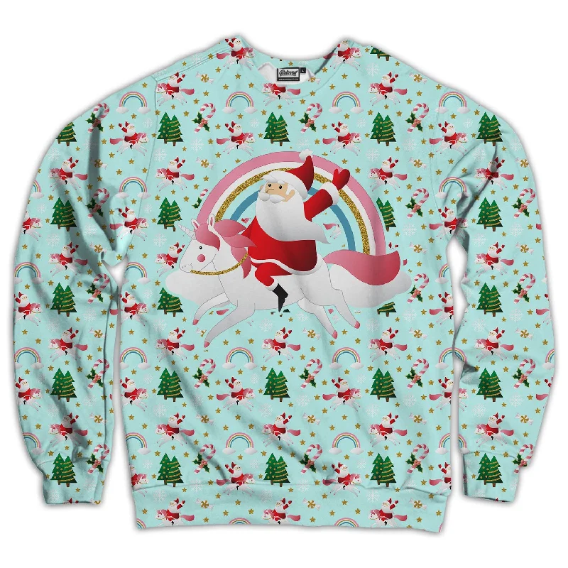 Santa Unicorn Christmas Land Unisex Sweatshirt Hoodie with Contrast Stitching Detailed Premium