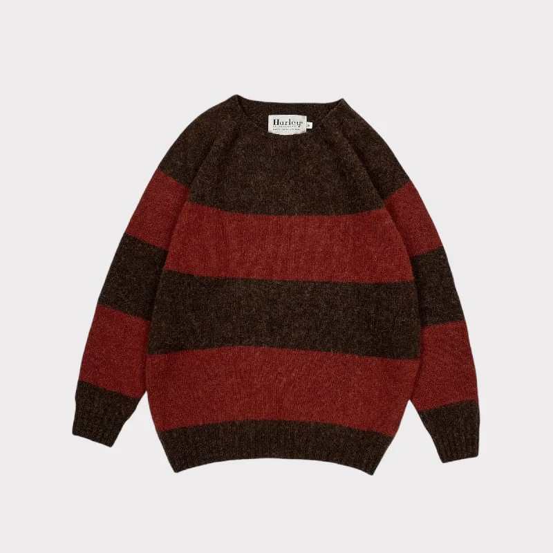 Harley Of Scotland Block Stripe Lambswool Jumper Coffee / Blaze Lace Blend Ribbed Blend Corduroy Blend