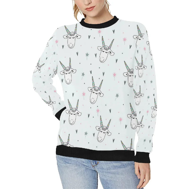 Cute goat design pattern Women's Crew Neck Sweatshirt Oversized Hoodie Comfort Casual