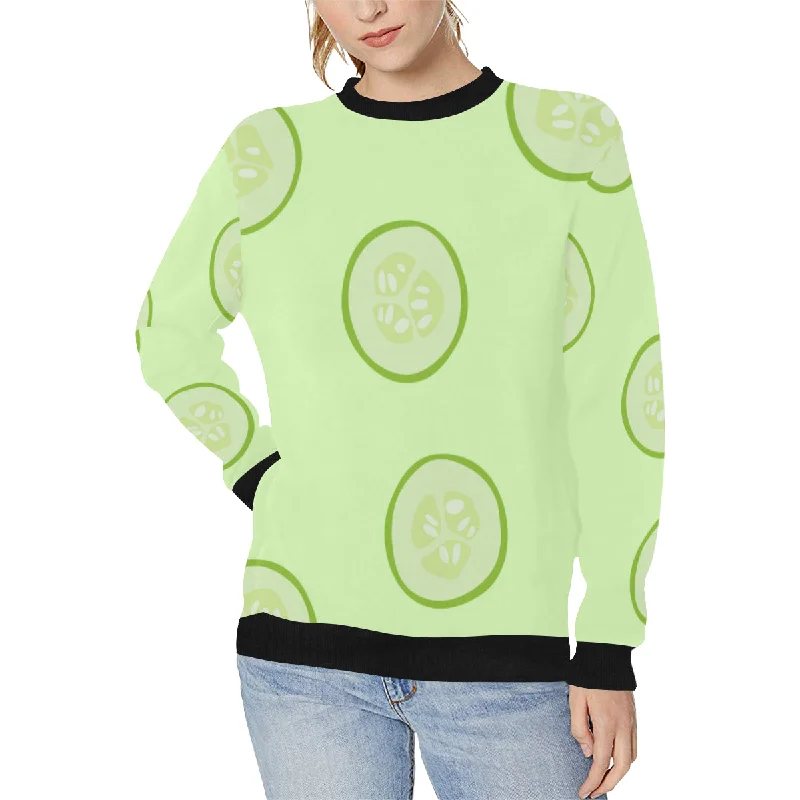 Cucumber pattern Women's Crew Neck Sweatshirt Hoodie with Metallic Shiny Futuristic