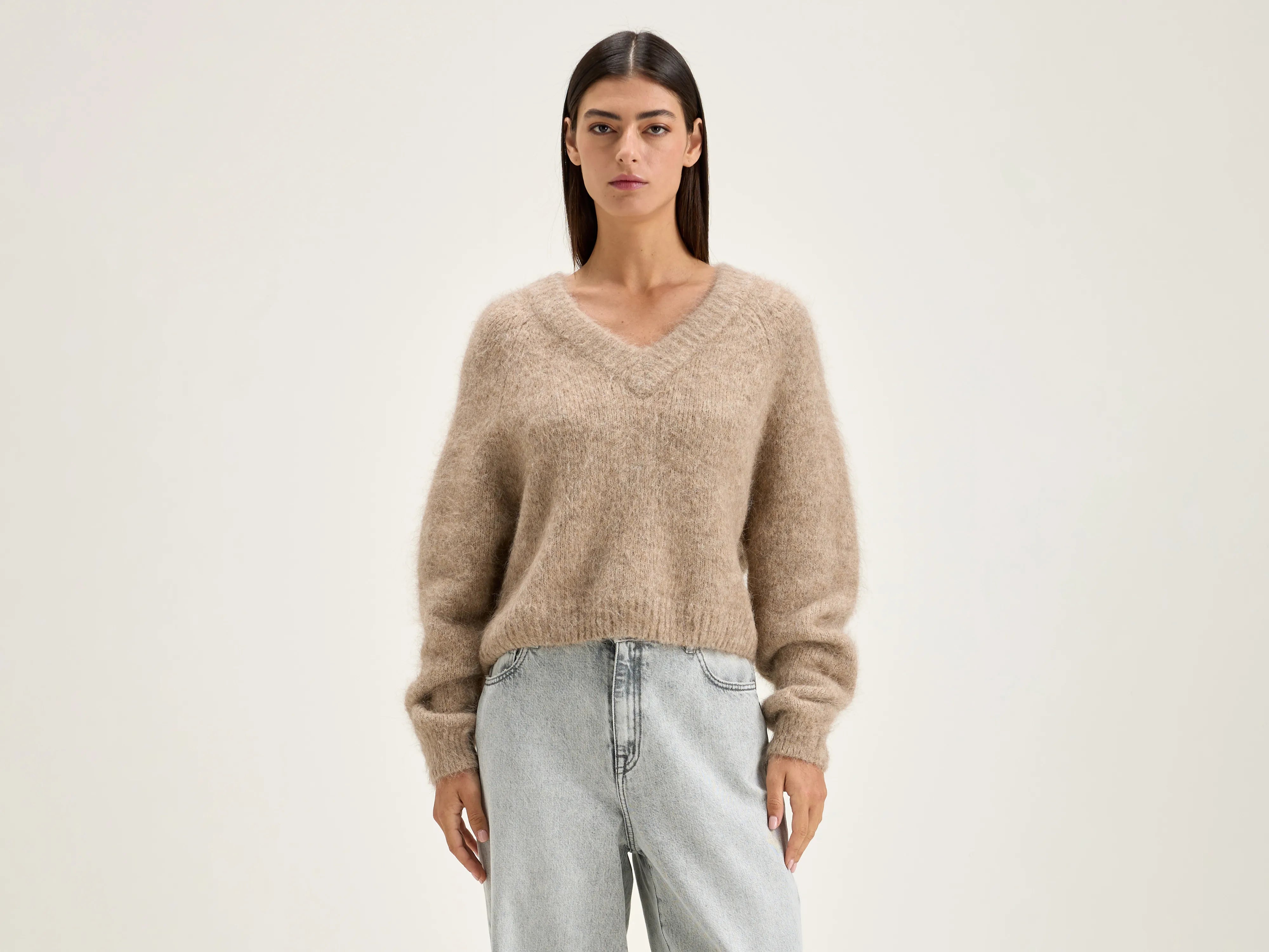 Daruz cropped sweater (242 / W / BEIGE MELANGE) Mesh Sweater Canvas Denim