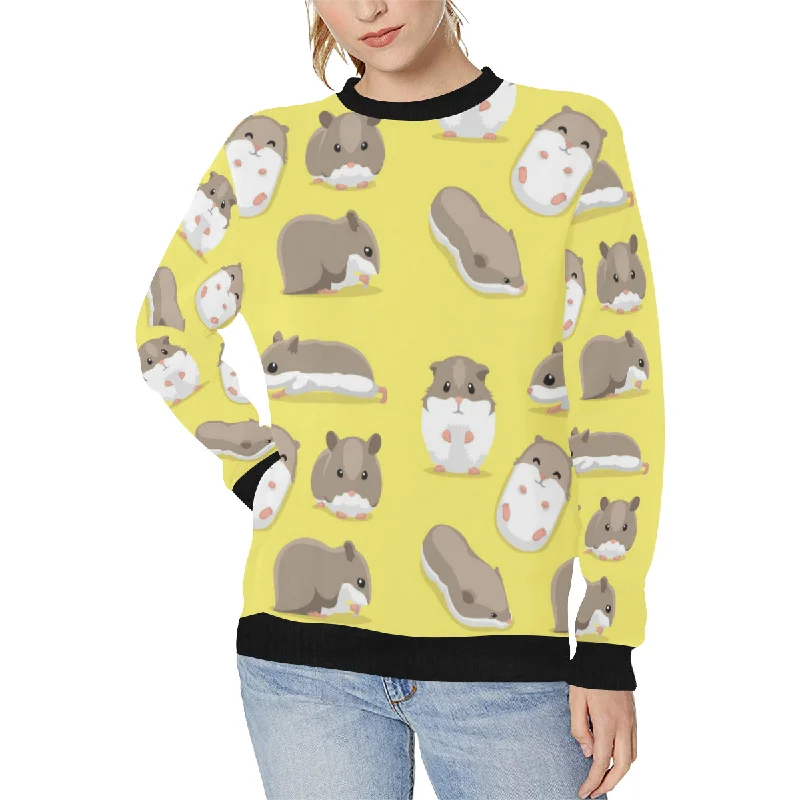 Cute Hamster pattern Women's Crew Neck Sweatshirt Hoodie with Slit Hem Functional Movement