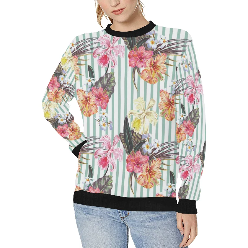 Colorful orchid flower pattern Women's Crew Neck Sweatshirt Hoodie with Zipper Versatile Modern