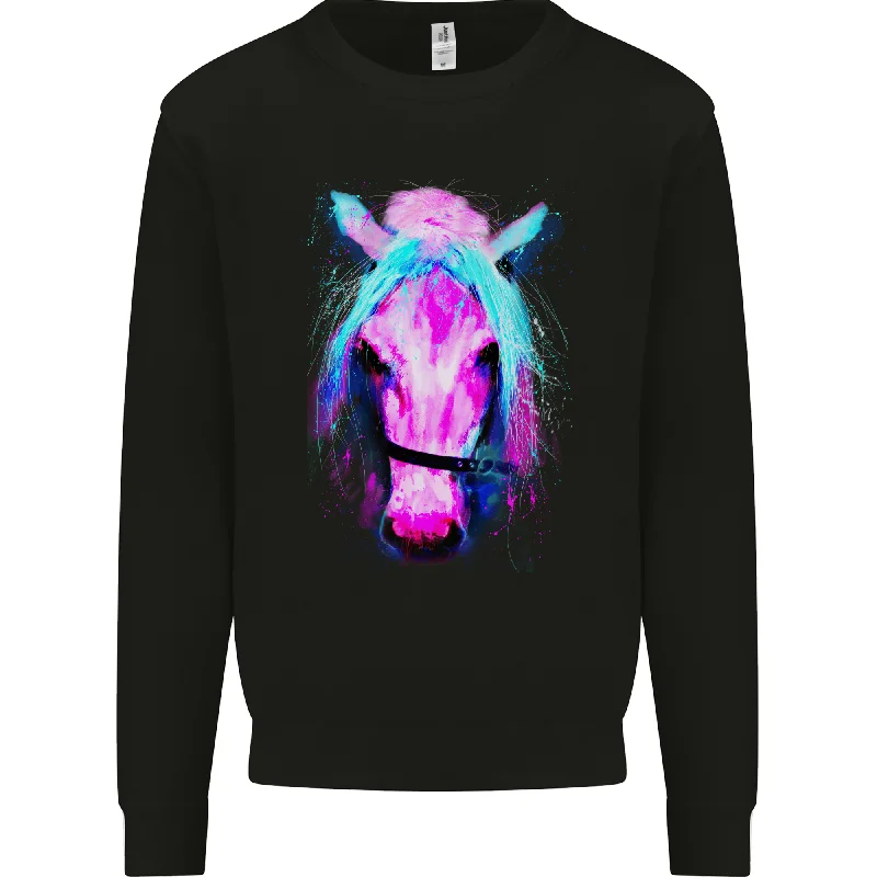 A Watercolour Horse Mens Sweatshirt Jumper Hoodie with Hidden Zipper Minimalist Clean