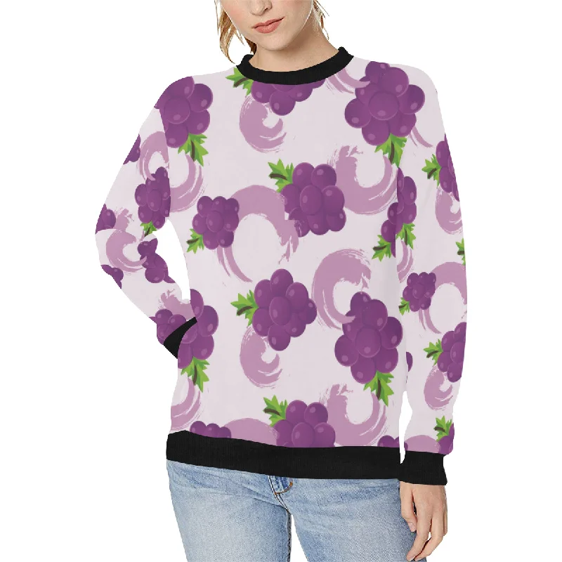 Cute Grape pattern Women's Crew Neck Sweatshirt Hoodie with Hem Contrast Bold Stylish