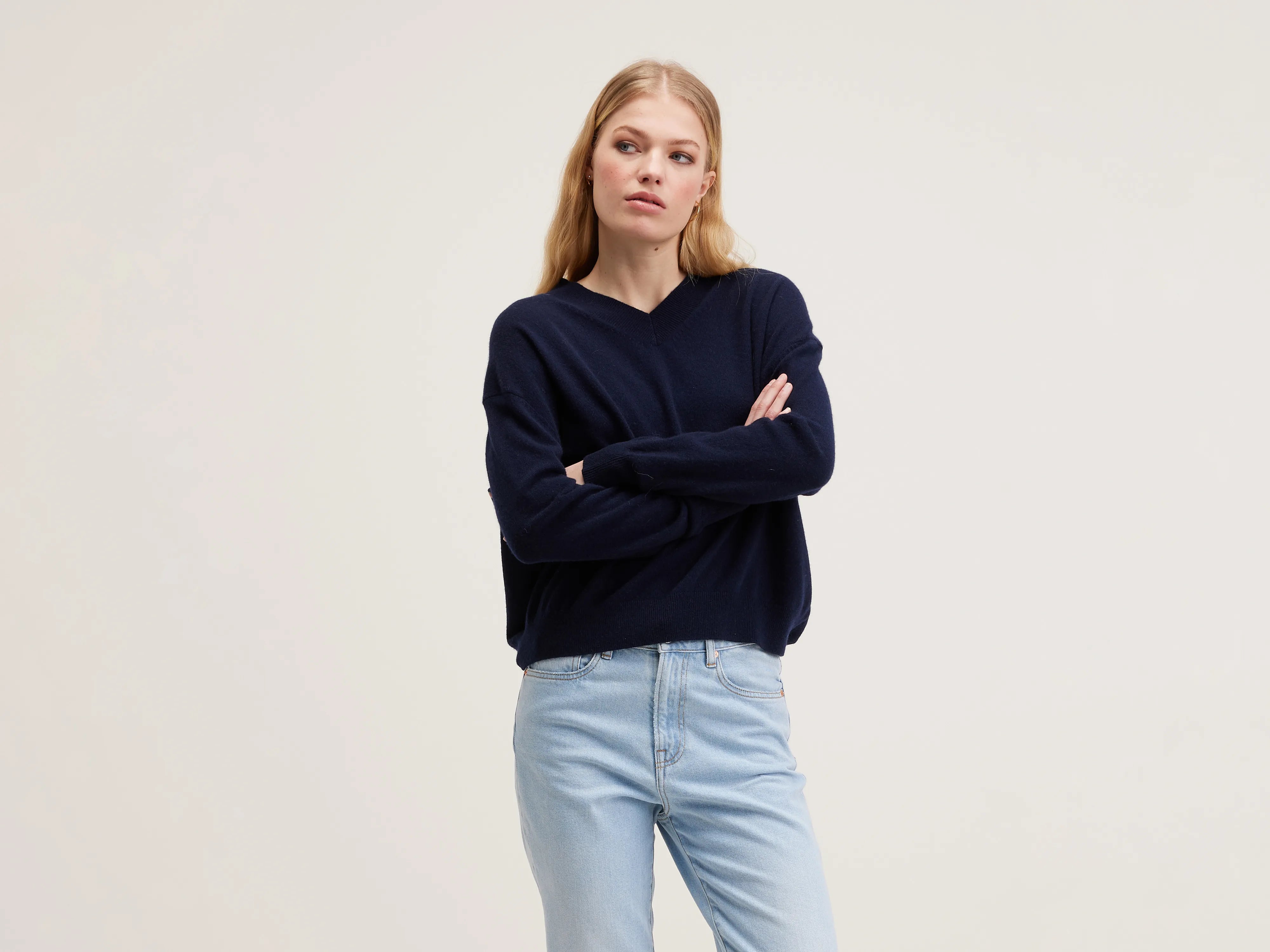 Slax cashmere sweater (242 / W / NAVY) Thin Thick Dense