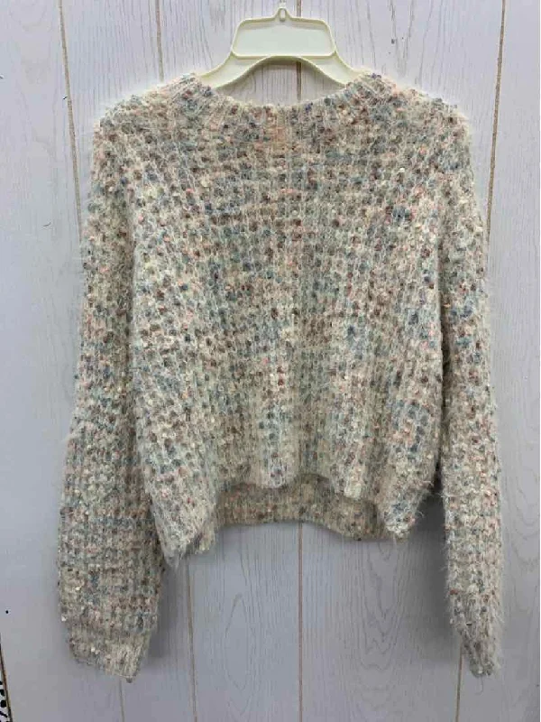 Lush Tan Womens Size XS Sweater Print Jacquard Patchwork