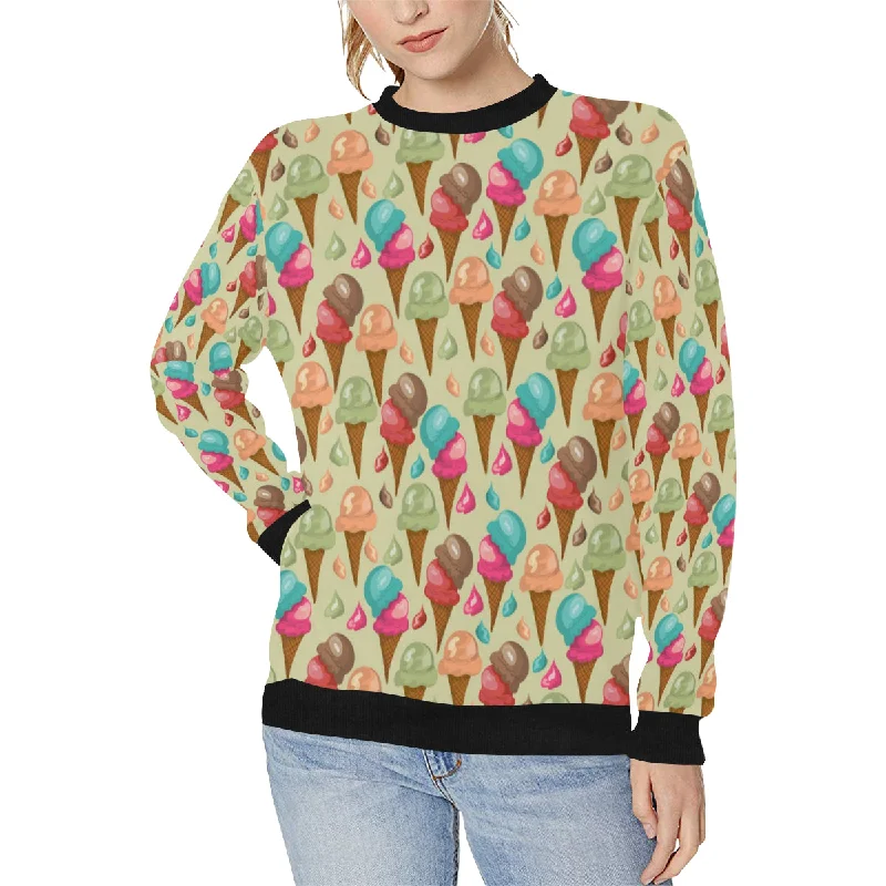 Colorful ice cream pattern Women's Crew Neck Sweatshirt Hoodie with Lining Warm Insulated