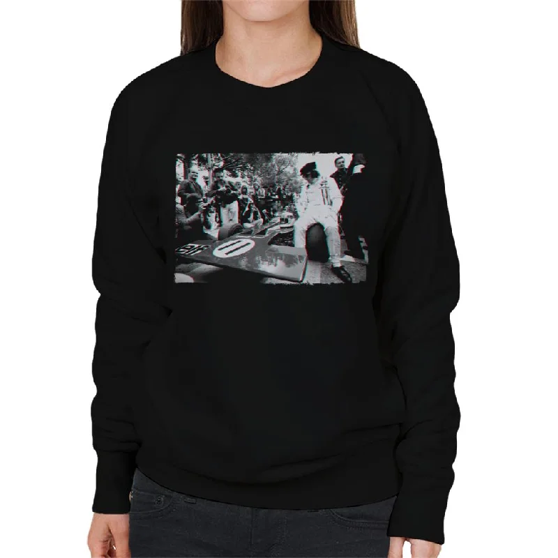 Motorsport Images Jackie Stewart Tyrrell 003 Pre Race Women's Sweatshirt Hoodie with Rhinestones Sparkly Elegant