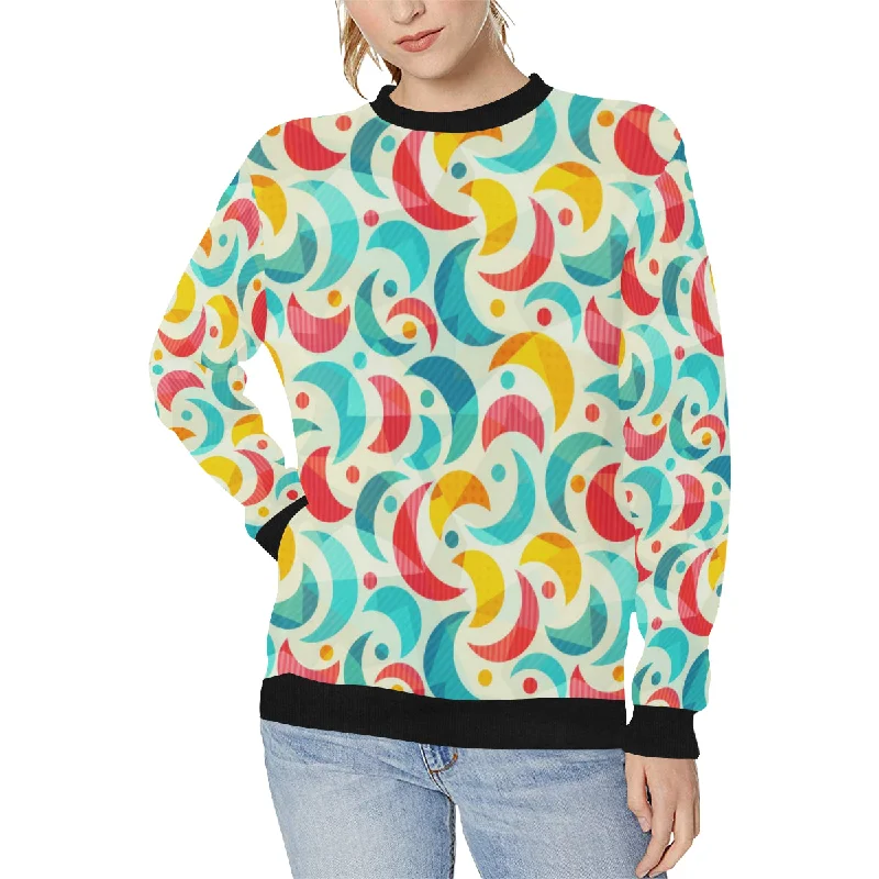 Colorful moon pattern Women's Crew Neck Sweatshirt Hoodie with Applique Textured Unique