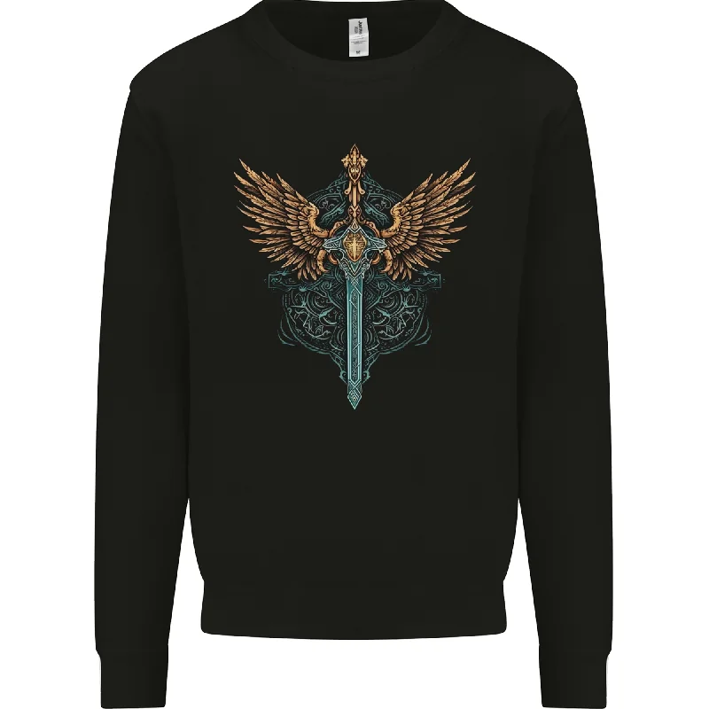 A Viking Sword With Wings Excalibur Tribal Mens Sweatshirt Jumper Hoodie with Typography Text Message