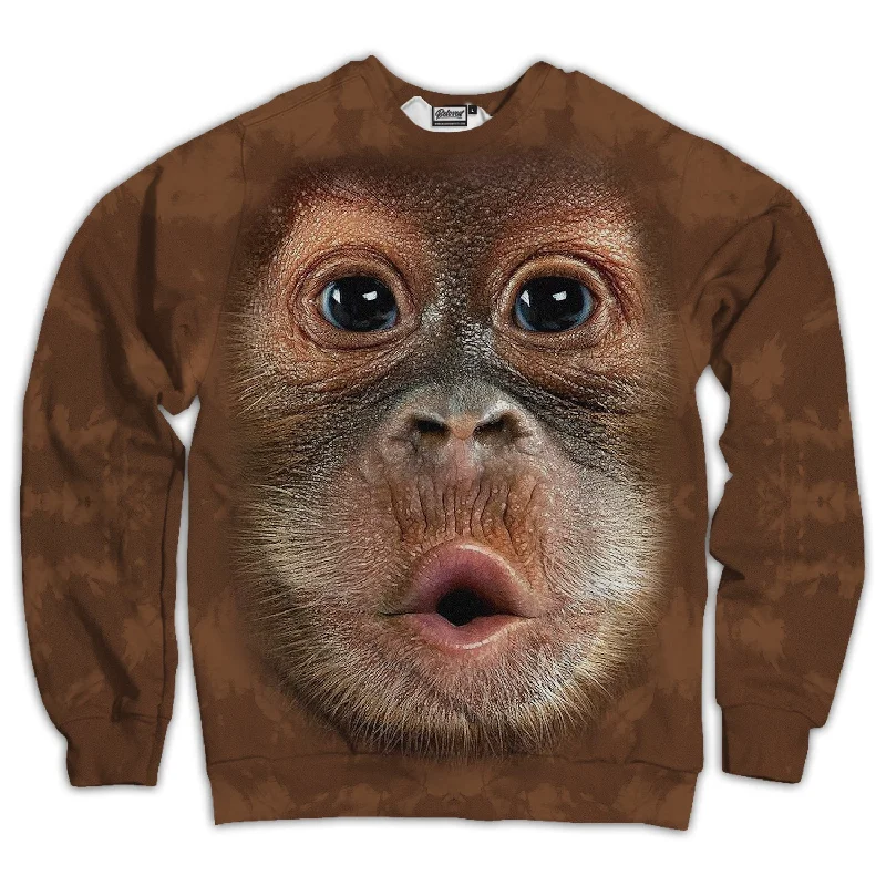 Baby Orangutan Unisex Sweatshirt Hoodie with Batwing Sleeves Loose Dramatic