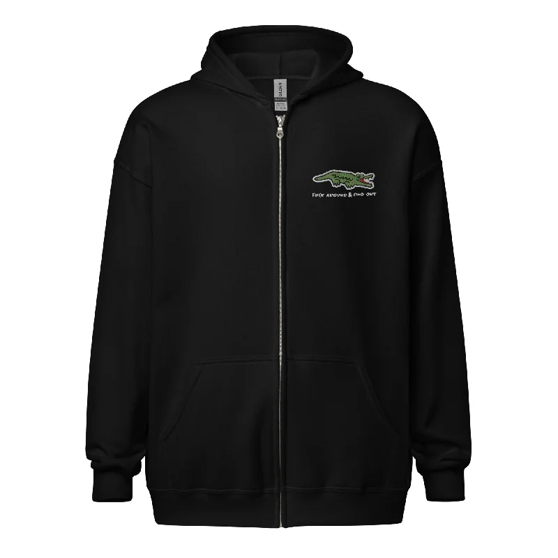 F Around and Find Out Alligator Heavy Blend Zip Hoodie Hoodie with Hem Applique Textured Unique