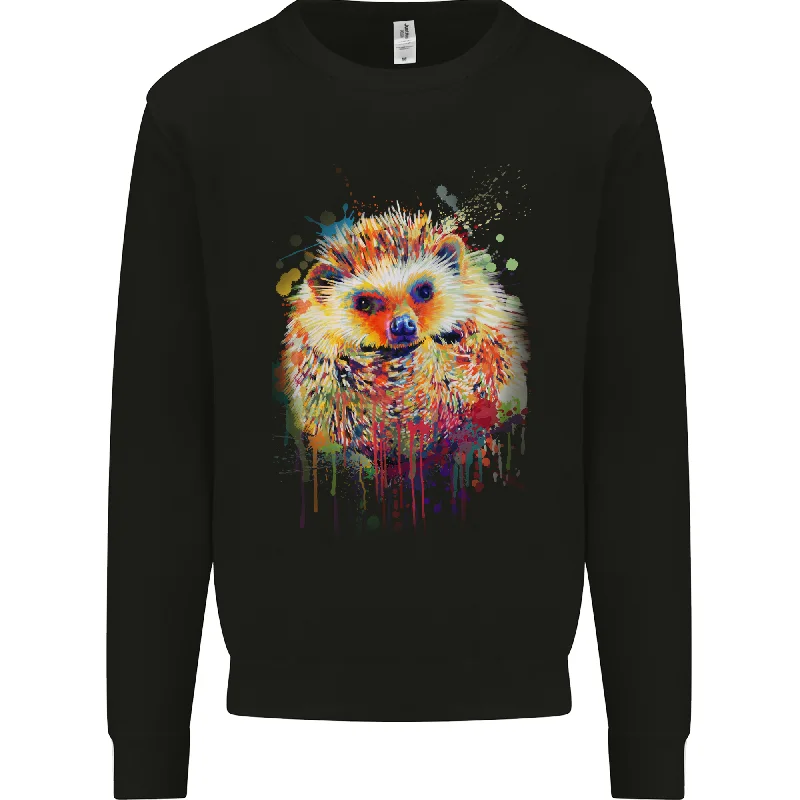 A Watercolour Hedgehog Mens Sweatshirt Jumper Hoodie with Ribbed Neckline Snug Warm