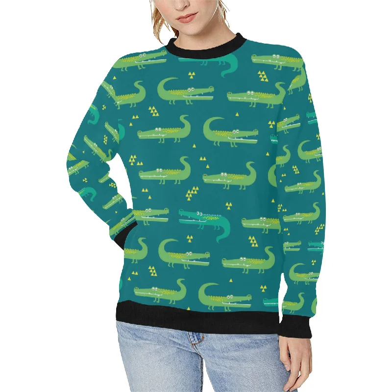 Crocodile pattern Women's Crew Neck Sweatshirt Hoodie with Toggle Buttons Decorative Unique