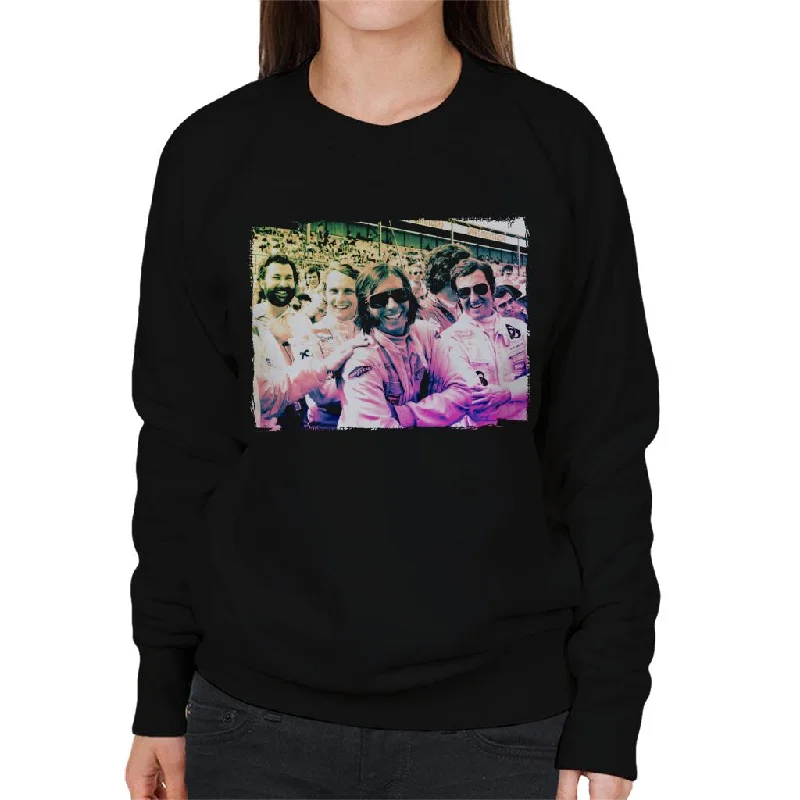 Motorsport Images Jackie Stewart Niki Lauda Et Al Women's Sweatshirt Hoodie with Earth Tones Natural Calm