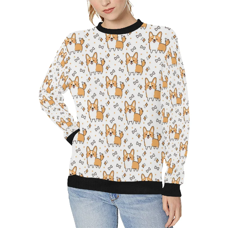 Cute corgi heart star bone pattern Women's Crew Neck Sweatshirt Oversized Hoodie Comfort Casual