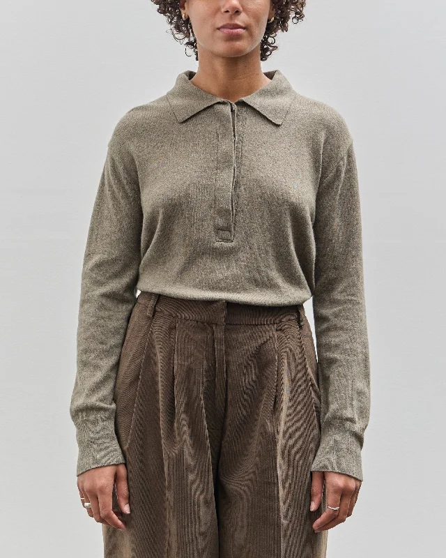 Mijeong Park Cashmere Blend Polo Sweater, Greige Oversized Loose Flowy