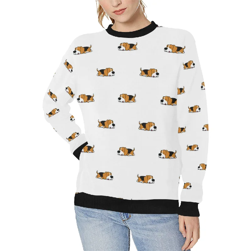 Cute beagle dog sleeping pattern Women's Crew Neck Sweatshirt Hoodie with Hem Patch Decorative Personalized