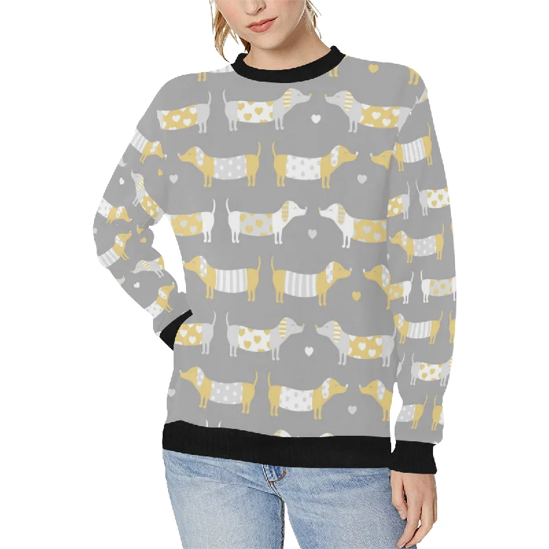 Cute dachshund dog pattern Women's Crew Neck Sweatshirt Hoodie with Button Placket Classic Preppy