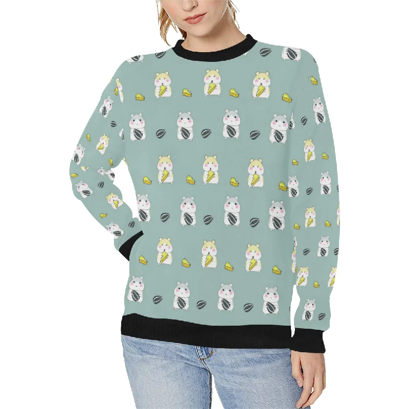 Cute hamster cheese pattern Women's Crew Neck Sweatshirt Hoodie with Back Slit Movement Comfort