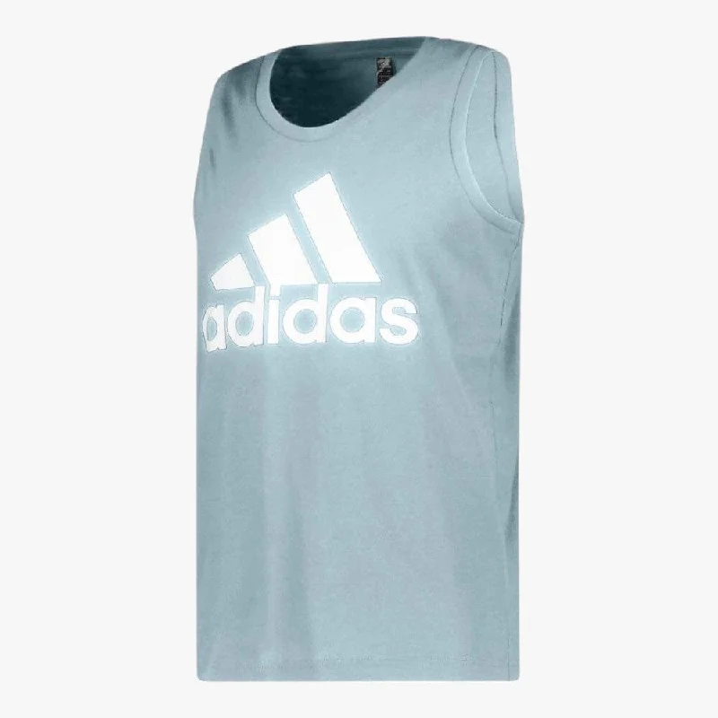 adidas Womens Essential Big Logo Tank Blue ribbed tank top