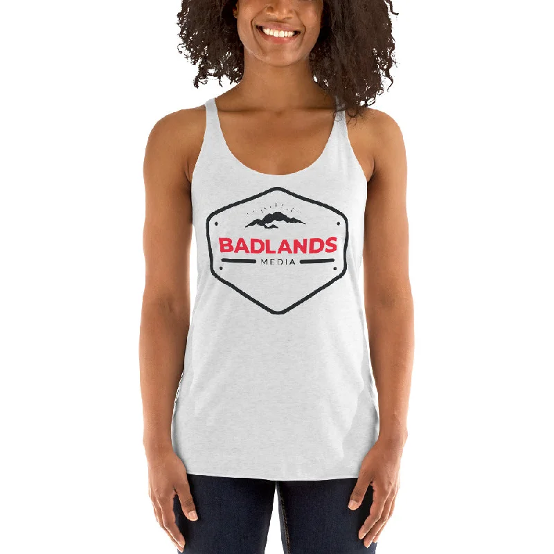 Badlands Women's Racerback Tank with red/blk logo cozy tank top