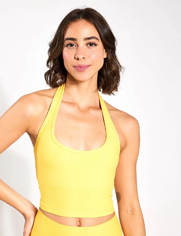 Spacedye Well Rounded Cropped Halter Tank - Sunflower Heather casual tank top