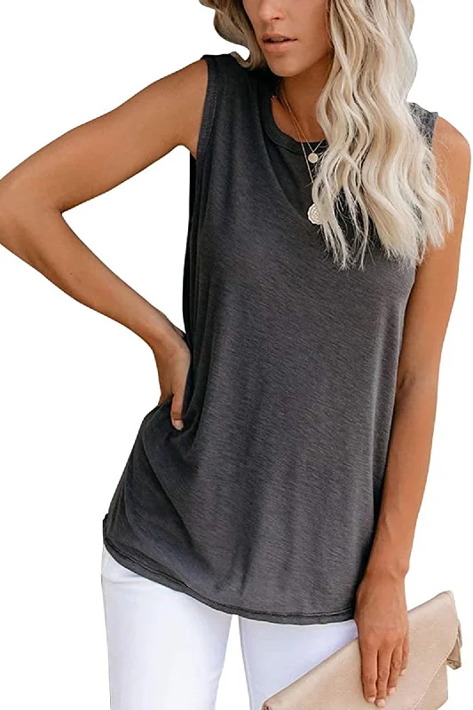 Bingerlily Women's Charcoal Sleeveless Flowy Tank Top loose fit tank