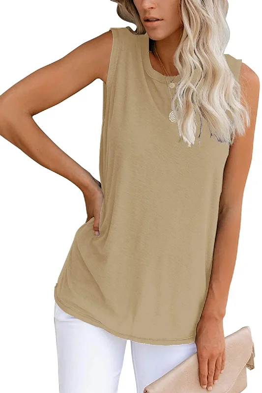 Bingerlily Women's Khaki Sleeveless Flowy Tank Top activewear tank top