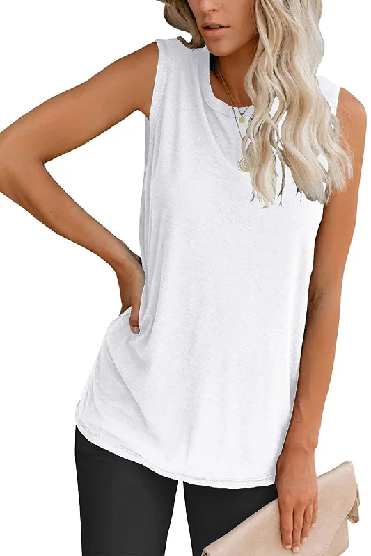 Bingerlily Women's White Sleeveless Flowy Tank Top glitter tank top