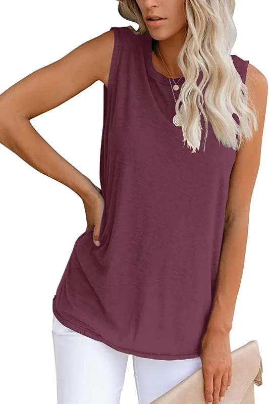 Bingerlily Women's Wine Red Sleeveless Flowy Tank Top soft pink tank