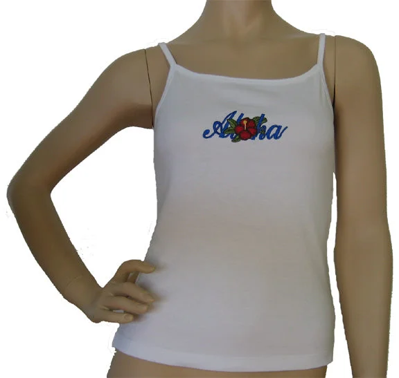 K9-SP561EA (White Embroidery Aloha), 100% Knit Cotton Single strap Tank Top long tank top