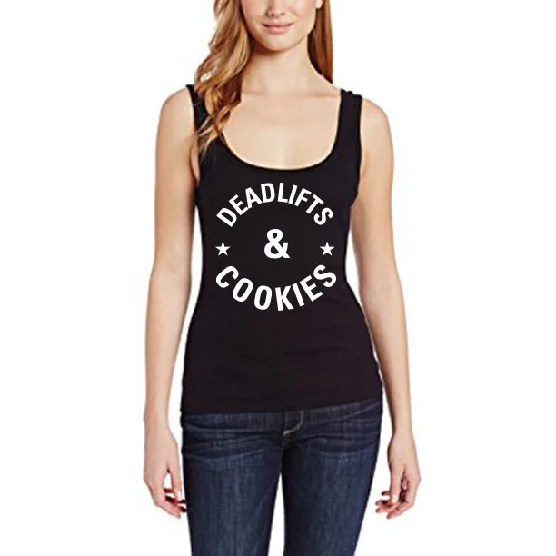 DEADLIFTS & COOKIES Women's Tank Top off shoulder tank