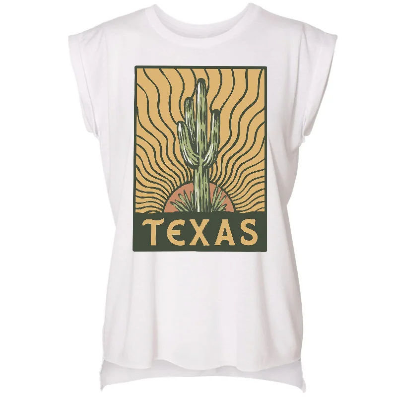 Desert Sunset Texas Rolled Sleeve Tank cotton tank top