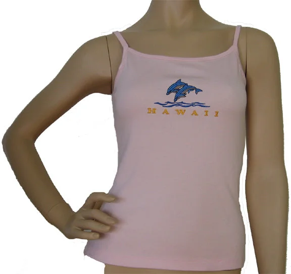 K9-SP531ED (Pink Embroidery Dolphin), 100% Knit Cotton Single strap Tank Top metallic tank top