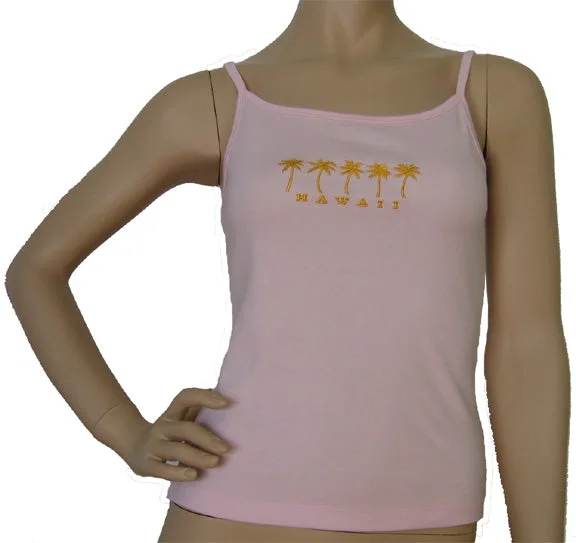 K9-SP531EP (Pink Embroidery Palmtree), 100% Knit Cotton Single strap Tank Top trendy tank top