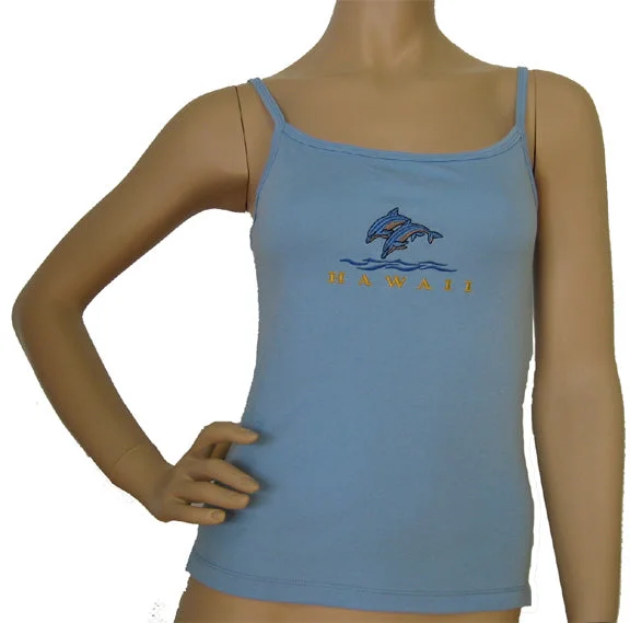 K9-SP533ED (Baby Blue Embroidery Dolphin), 100% Knit Cotton Single strap Tank Top turquoise tank top