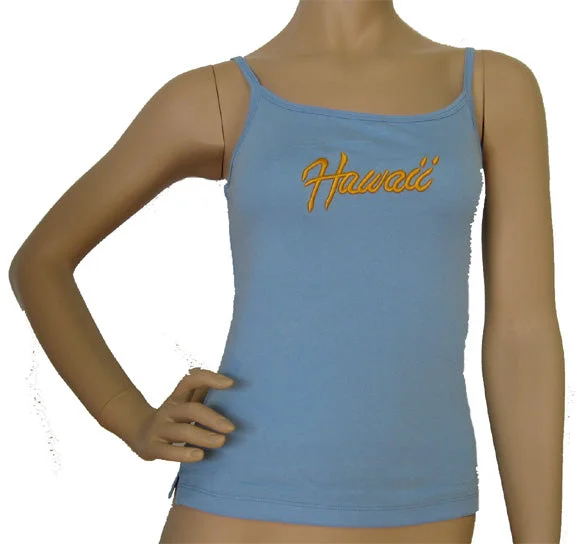 K9-SP533EH (Baby Blue Embroidery Hawaii), 100% Knit Cotton Single strap Tank Top cutout tank top