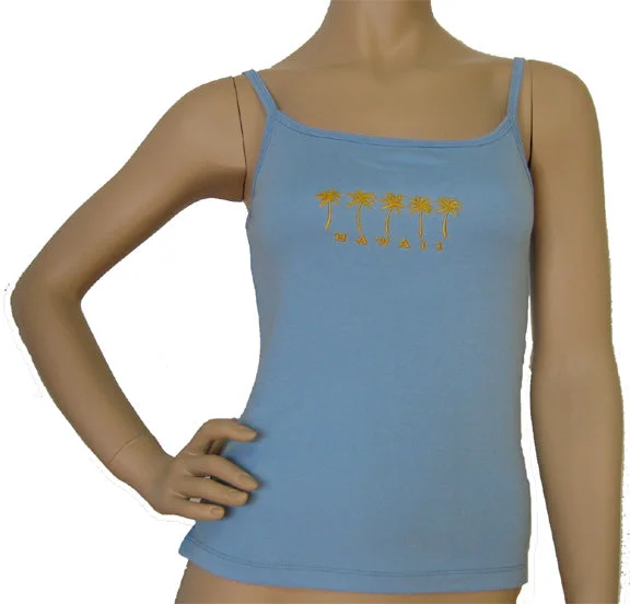 K9-SP533EP (Baby Blue Embroidery Palmtree), 100% Knit Cotton Single strap Tank Top workout tank top