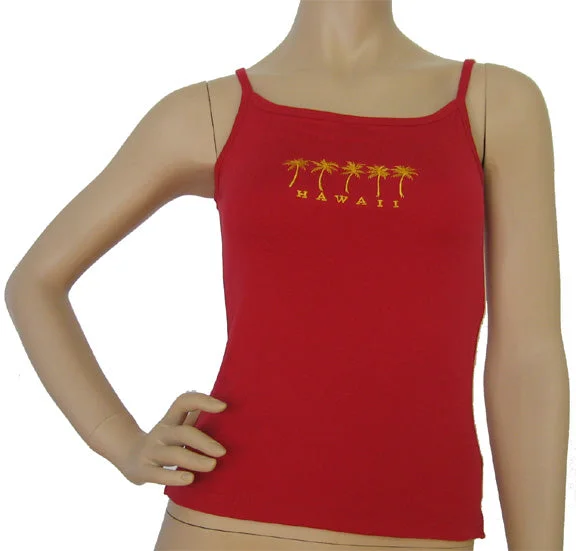 K9-SP591EP (Red Embroidery Palmtree), 100% Knit Cotton Single strap Tank Top lemon yellow tank