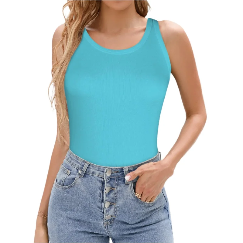 Kume Blue Ribbed Tank Top stretchy tank top