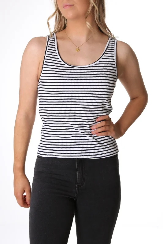 Mimi Rib Tank White Black Stripe fitness tank top