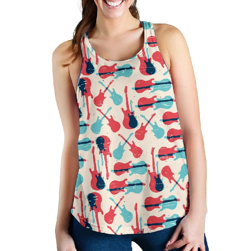 Red Blue guitar pattern Women Racerback Tank Top teal tank top