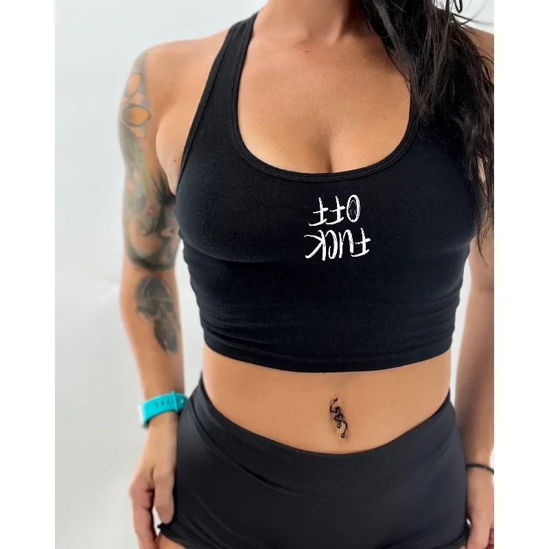 Salty Savage Ladies "Fuck Off" Cropped Racerback Tank | Micro WIPE OUT Edition one shoulder tank