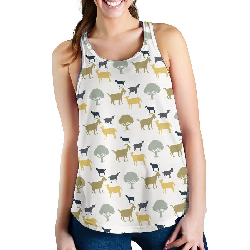 Silhouettes of goat and tree pattern Women Racerback Tank Top stylish tank top